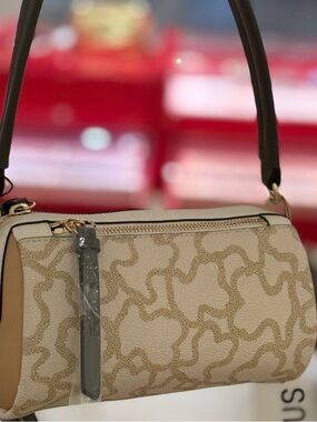 Beige Patterned Cylinder Shoulder Bag - Women